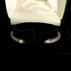 David Yurman Silver Cable Bracelet with peridot stones